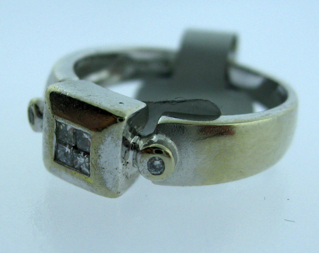 14K WHITE GOLD PRINCESS CUT INVISIBLE SET DIAMONDS LADIES RING SIZE 6.5