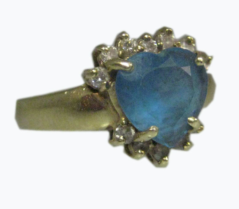 14K YELLOW GOLD TOPAZ / DIAMOND LADIES HEART RING SIZE 6.5