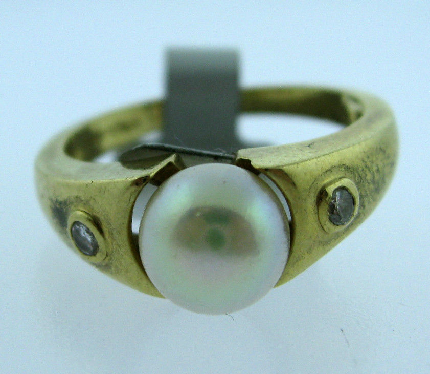 14K YELLOW GOLD LADIES PEARL DIAMOND RING SIZE 6