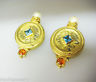FINE ESTATE 18K YELLOW GOLD PEARL TOPAZ CITRINE EARRINGS
