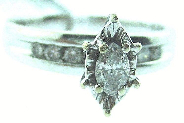 14K White Gold Marquis Diamond Ladies Ring Size 7