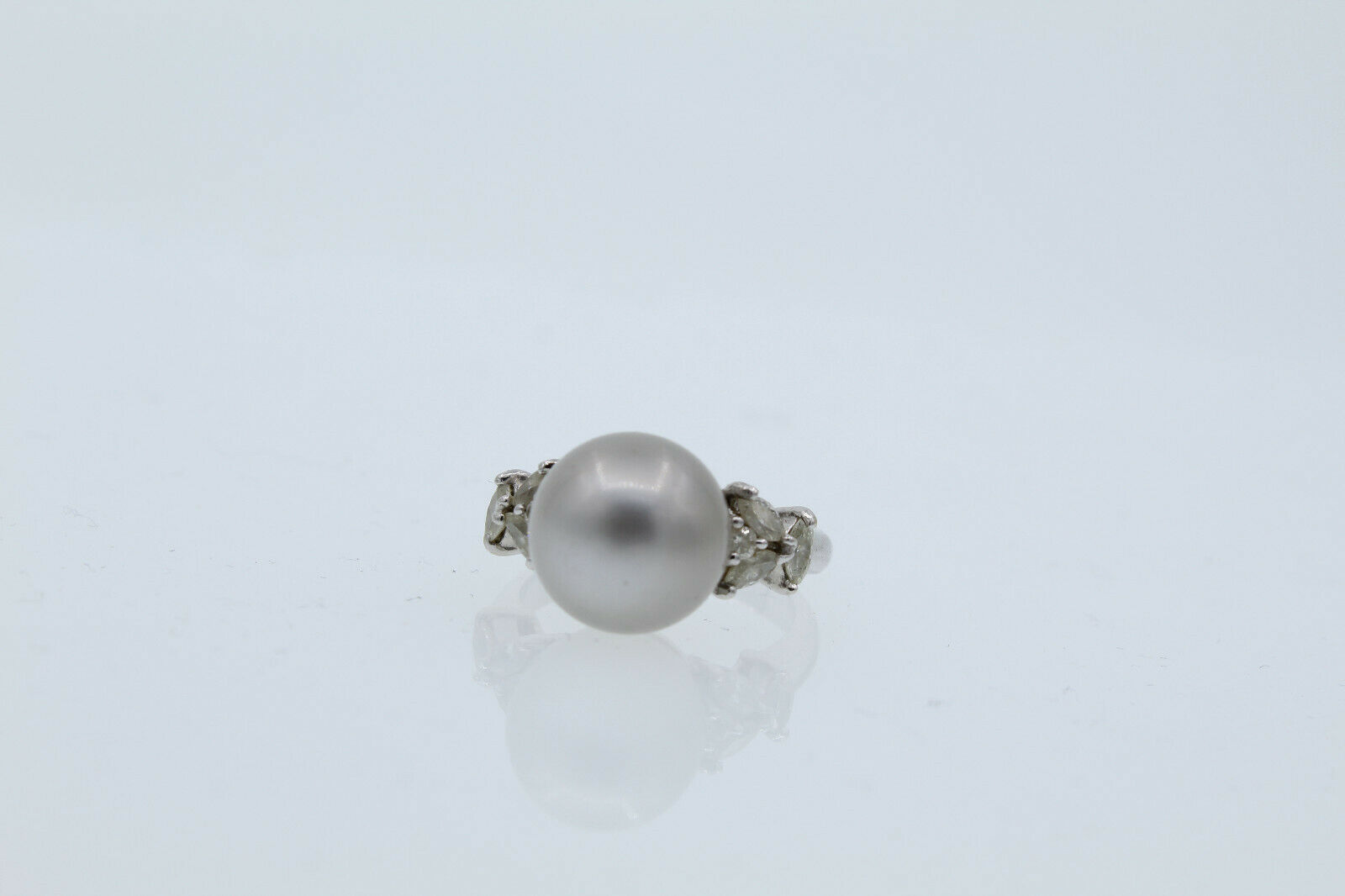 18K WHITE GOLD TAHITIAN PEARL DIAMOND RING 7.3 GRAMS SIZE 6.5 LADIES RING