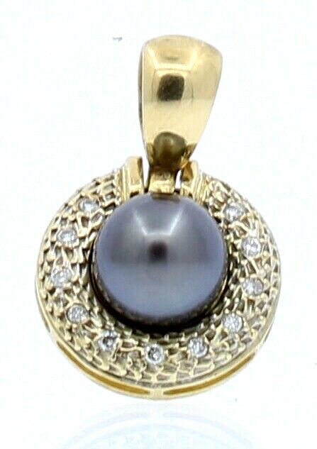 14K YELLOW GOLD PEARL DIAMOND PENDANT CHARM NECKLACE