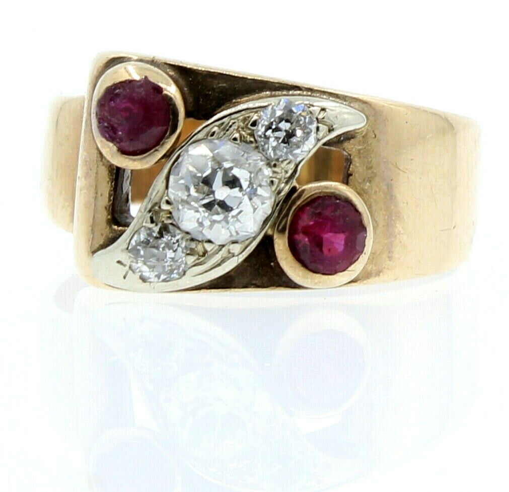 14K YELLOW GOLD RUBY .45ct DIAMONDS LADIES RING SIZE 6