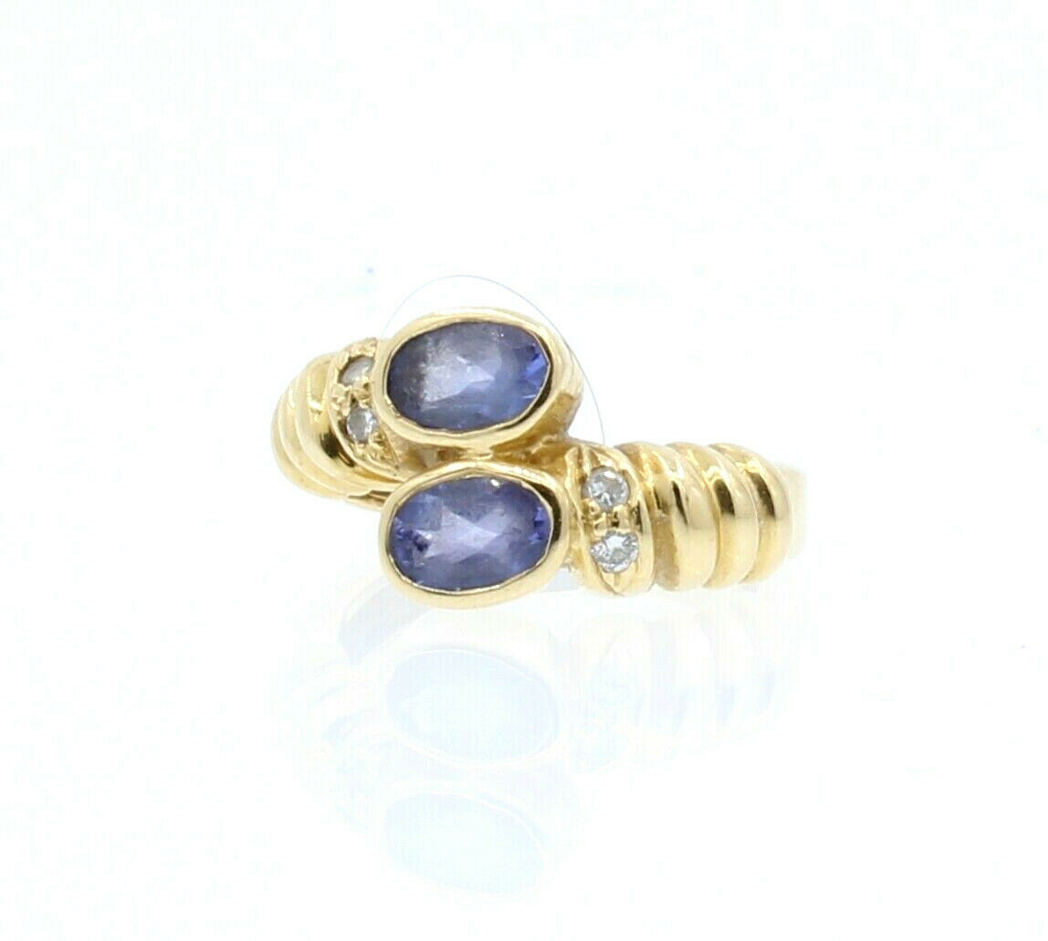 14K YELLOW GOLD LADIES AMETHYST DIAMOND RING SIZE 4