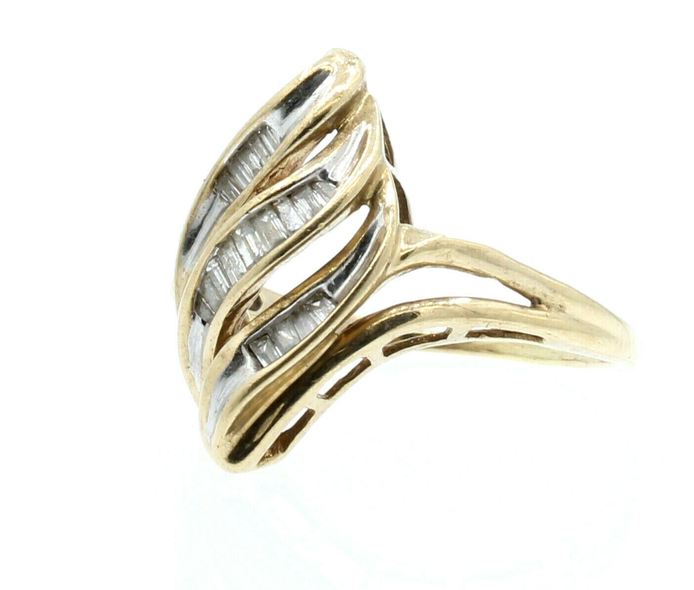 Estate 10k Yellow gold Baguette Diamonds Ladies Ring Size 8.75