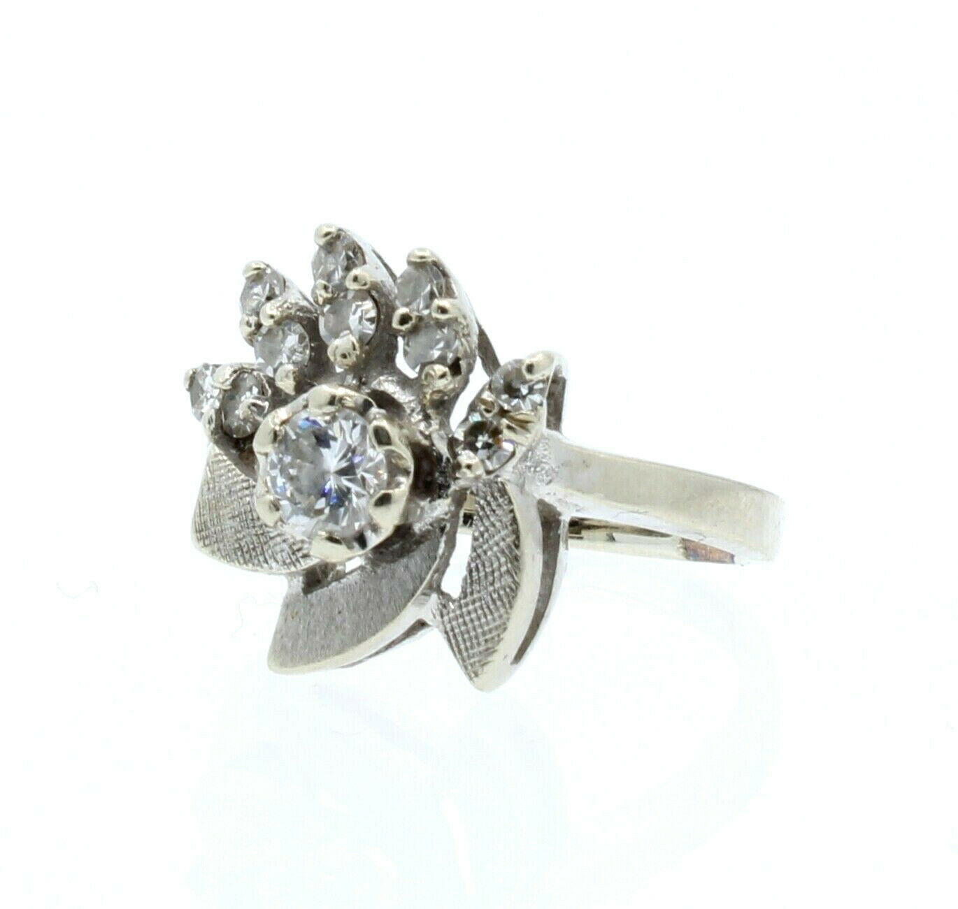Estate 14k White gold .80ct Diamonds Cocktail Ladies Ring Size 5.5