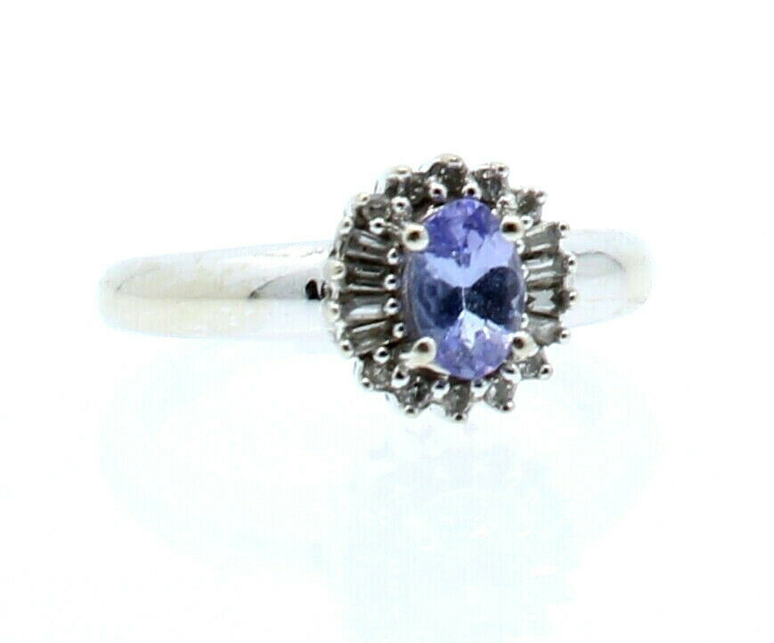 14k White Gold Diamond Oval Amethyst Ladies Ring Size 5