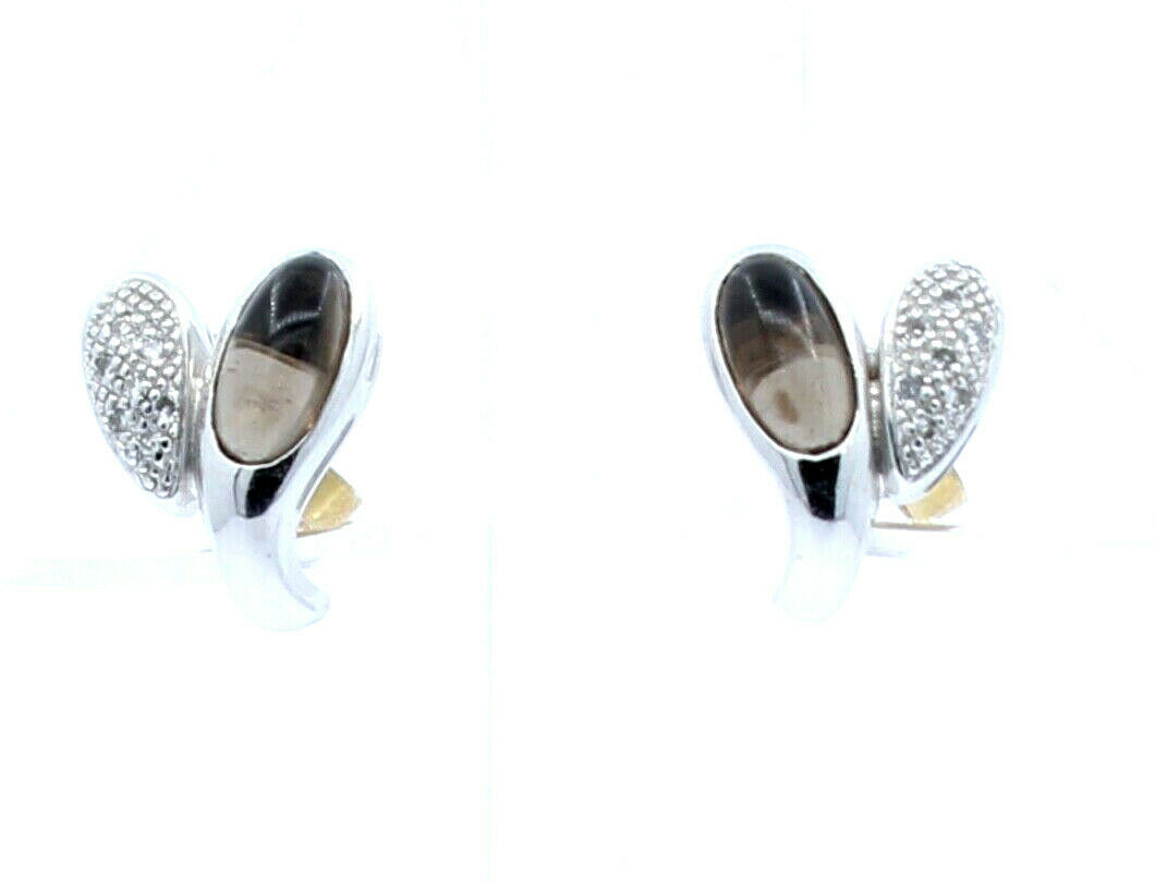 FINE ESTATE 14K WHITE GOLD CLEAR BROWN STONE / DIAMOND EARRINGS