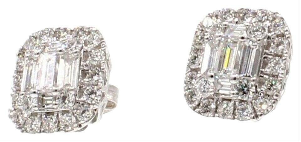 Sara Weinstock White 18k Gold Illusion 2.47ct Emerald Cut Studs Earrings