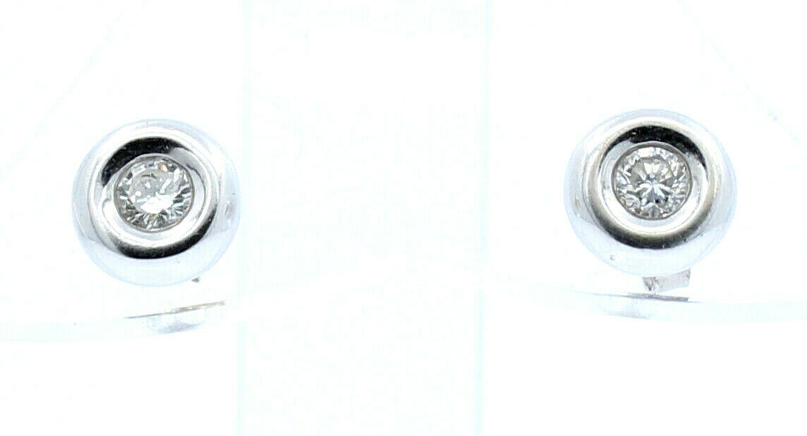 Fine Estate 14k White Gold .30ct Diamond Stud Button Bezel Earrings