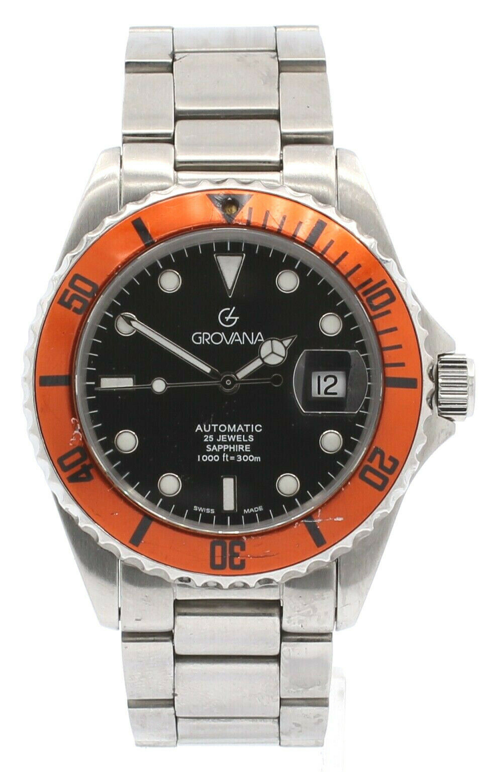 GROVANA Diver Automatic Black Dial Stainless Steel Men's Watch 1571.2
