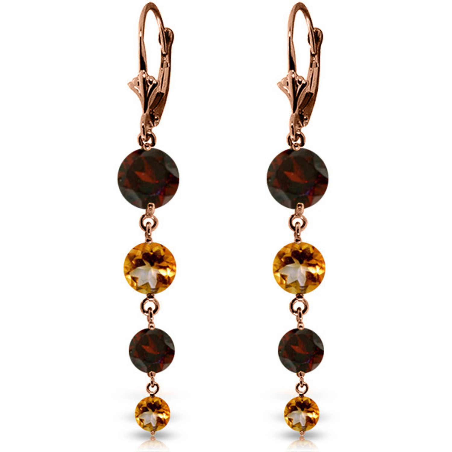 7.8 CTW 14K Solid Rose Gold Chandelier Garnet Citrine Earrings