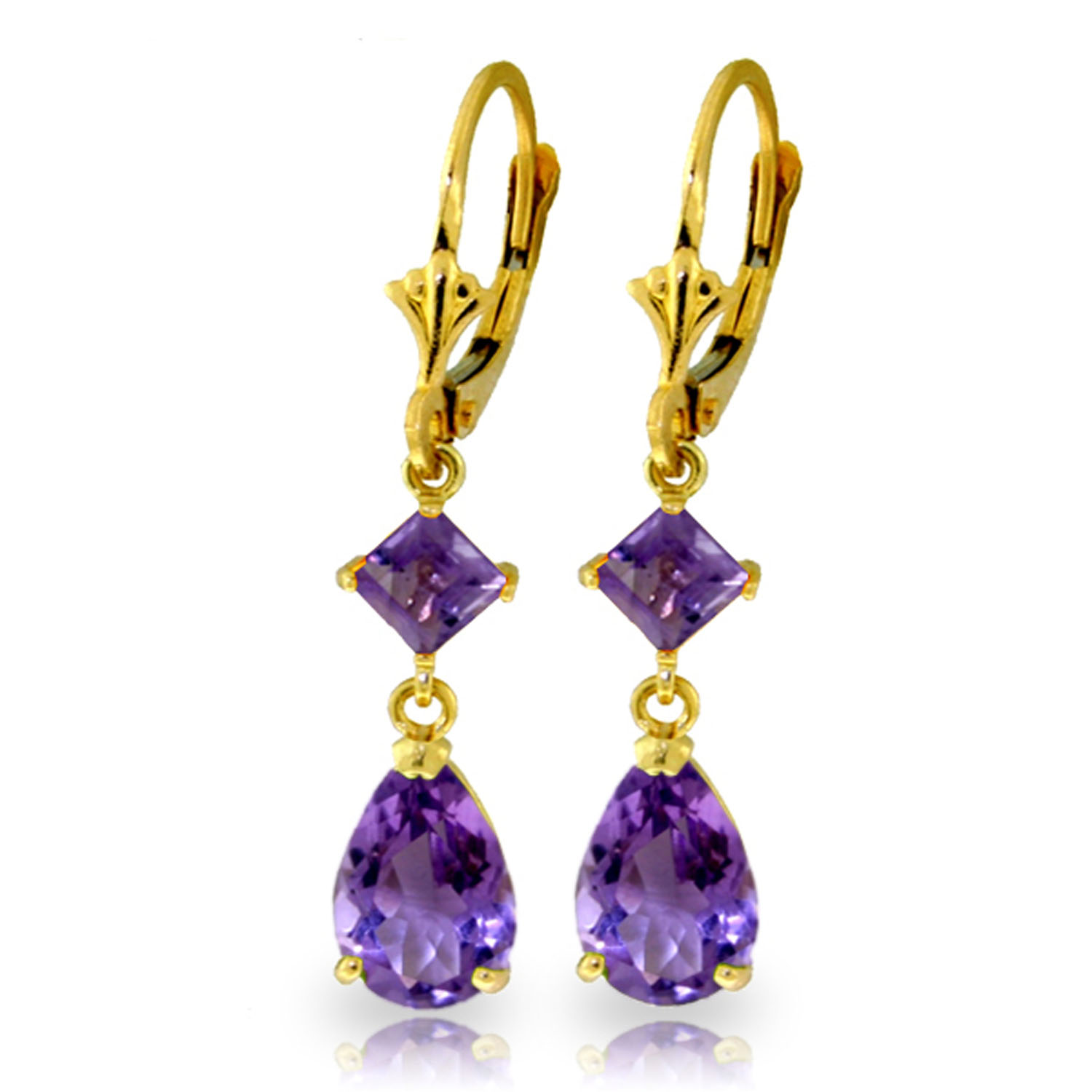 4.5 CTW 14K Solid Gold Beaute Amethyst Earrings