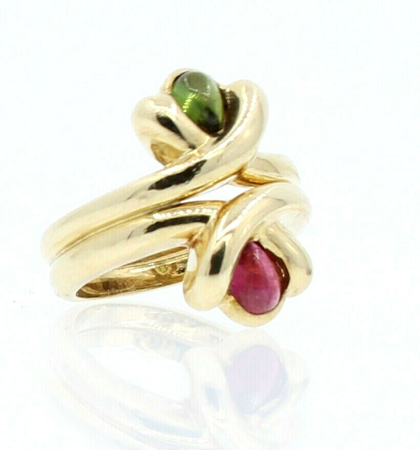 14K YELLOW GOLD GREEN RED STONES LADIES RING SIZE 6.25