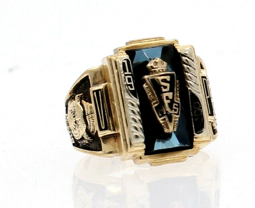 14K YELLOW GOLD SF HIGH 1987 SCHOOL CLASS RING 13.3 GRAMS SIZE 7.75