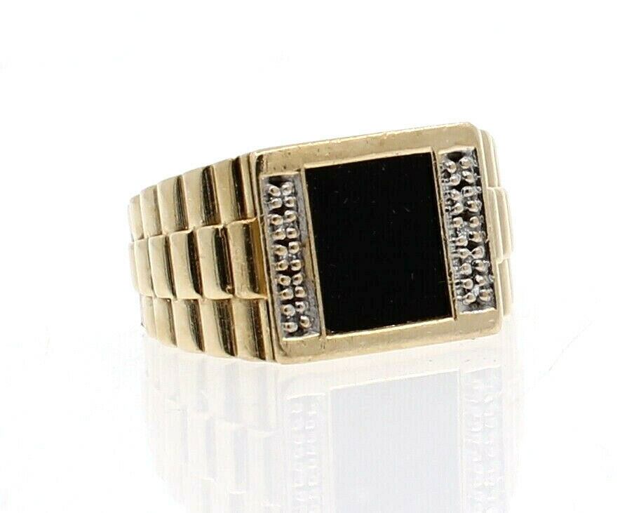 10k Yellow Gold Onyx Diamond Ring 5.3 Grams Size 9