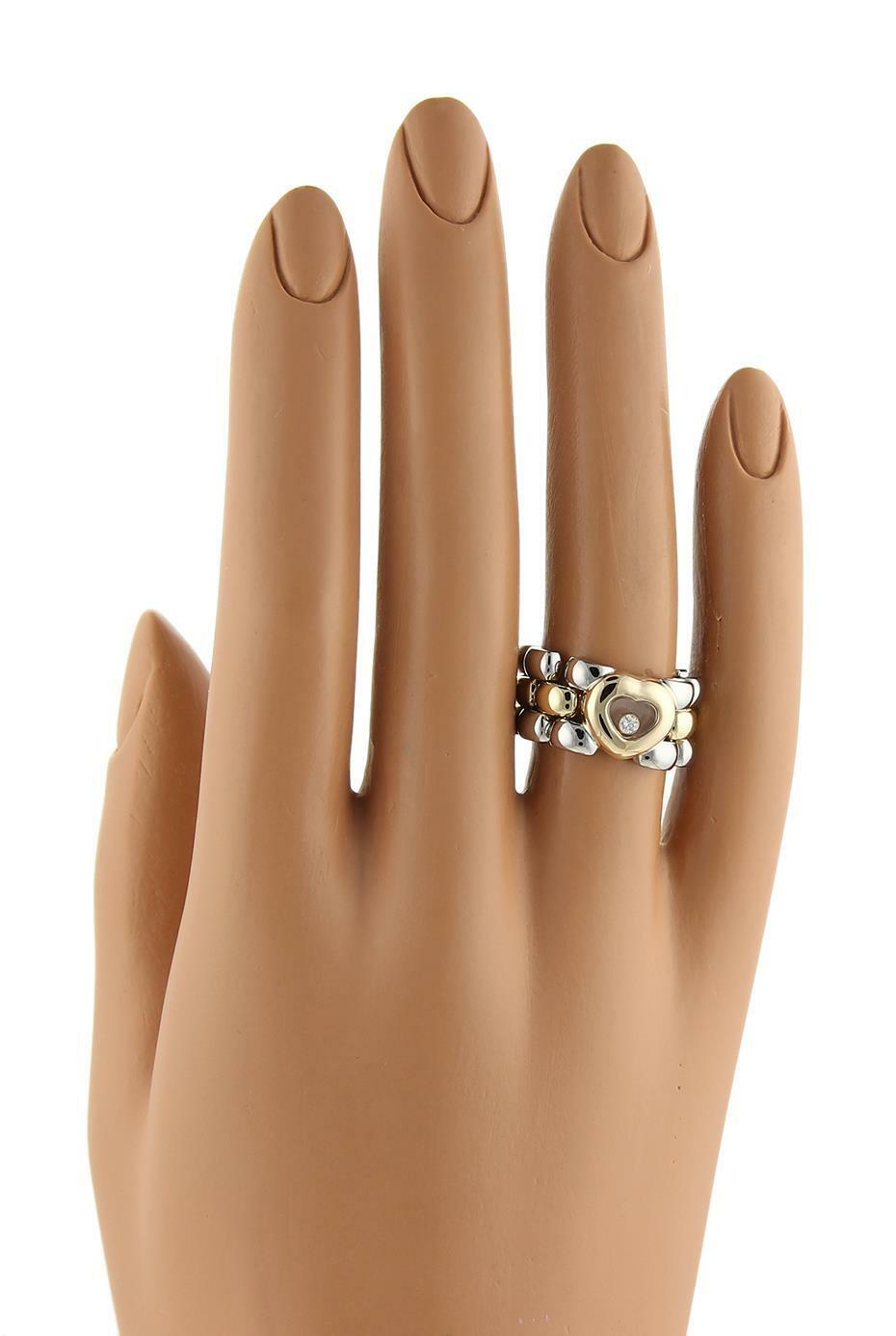Chopard Happy Diamond 18k Gold SSteel Panther Link Flex Band Ring Size 6