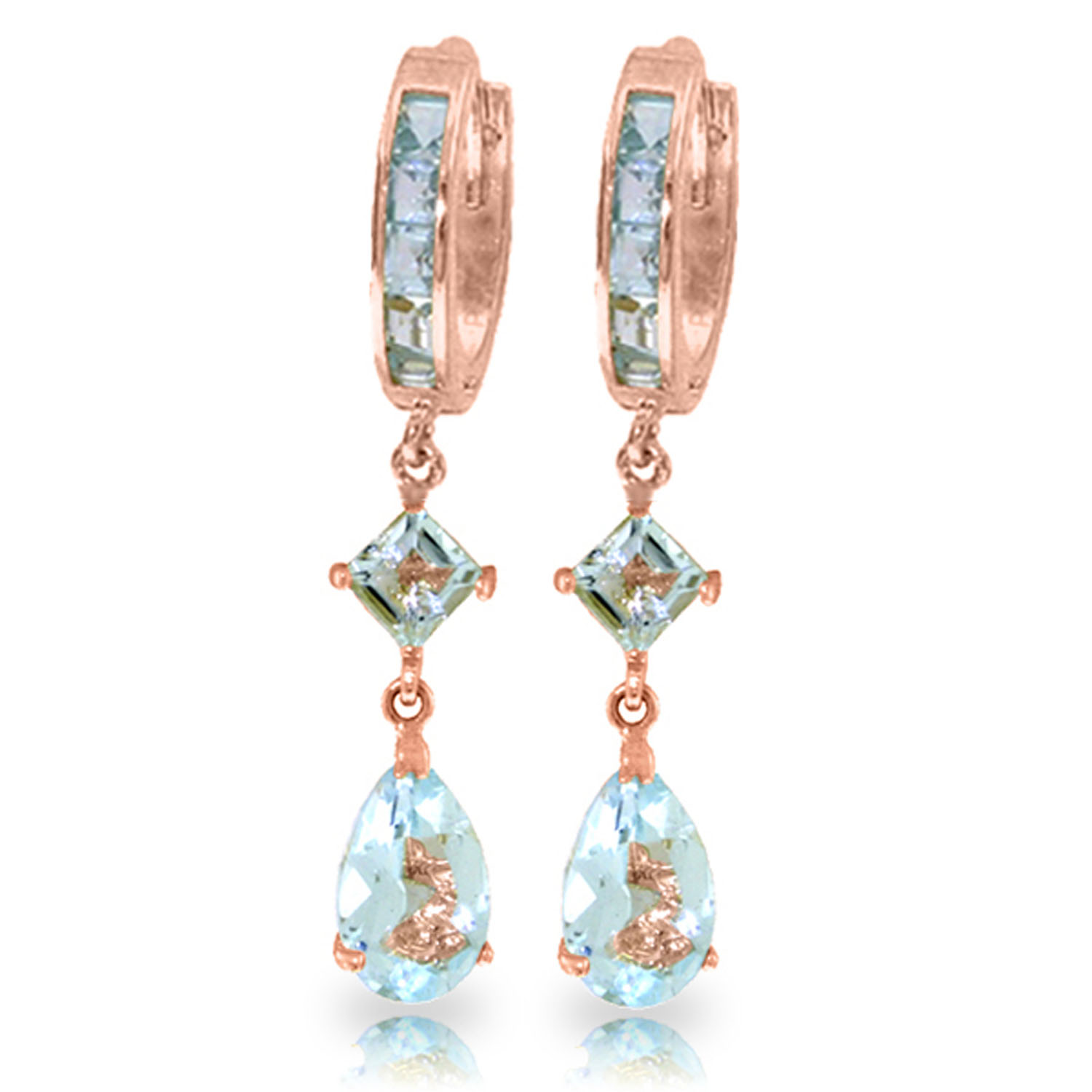 5.62 CTW 14K Solid Rose Gold Huggie Earrings Dangling Aquamarine