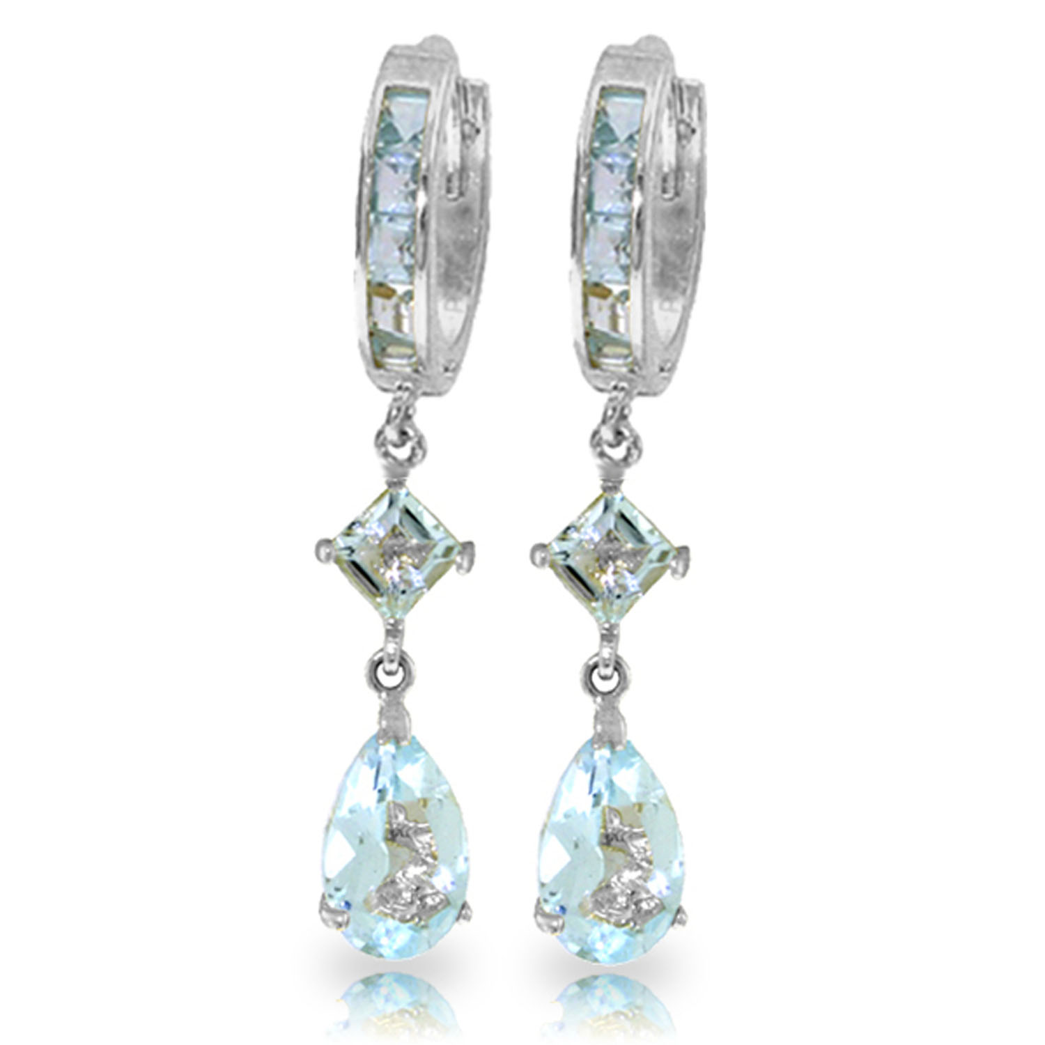 5.62 CTW 14K Solid White Gold Huggie Earrings Dangling Aquamarine