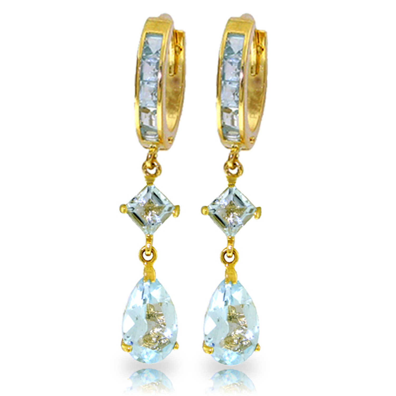 5.62 CTW 14K Solid Gold Huggie Earrings Dangling Aquamarine