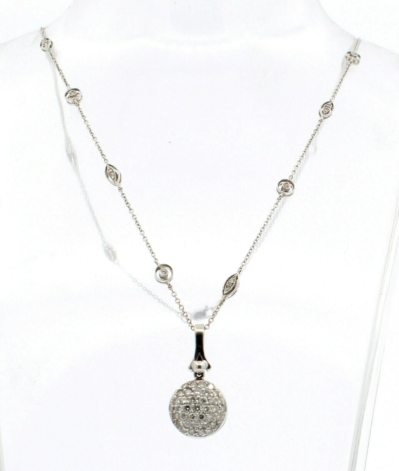 Fine Estate 18k White Gold Diamond Pendant 20" Necklace 9.4 Grams