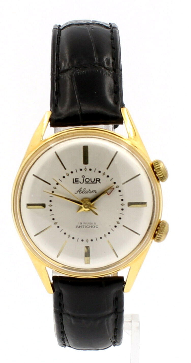 LeJour France Gold Filled Alarm 34mm Mechanical 17 Rubis Mens Watch