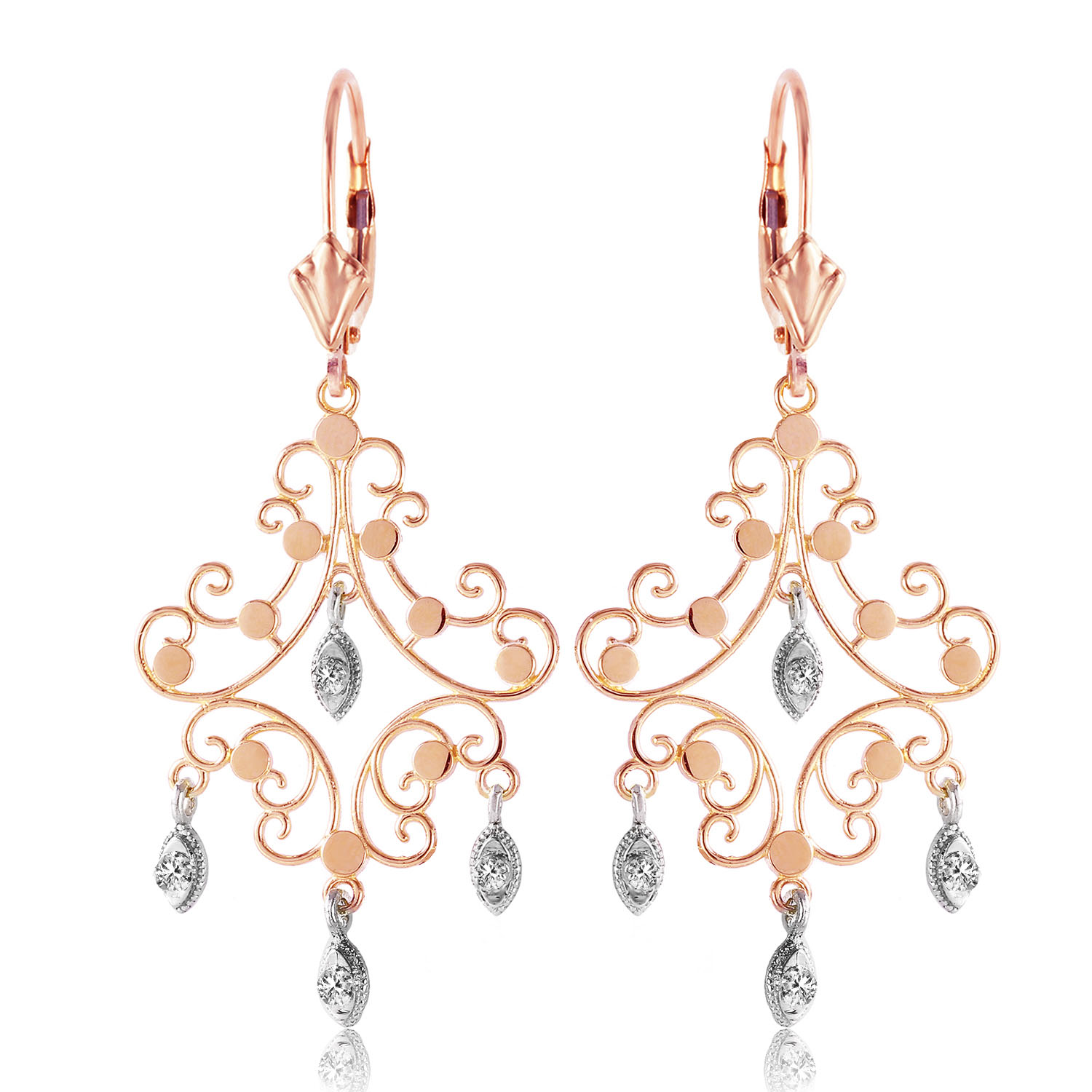 0.04 CTW 14K Solid Rose Gold Chandelier Diamond Earrings