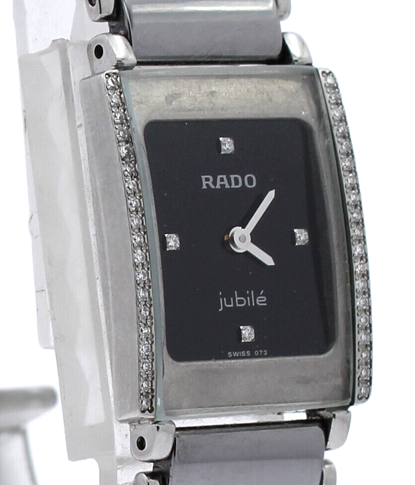 Rado Diastar Jubile Diamond Black Dial Black Quartz Ladies Watch