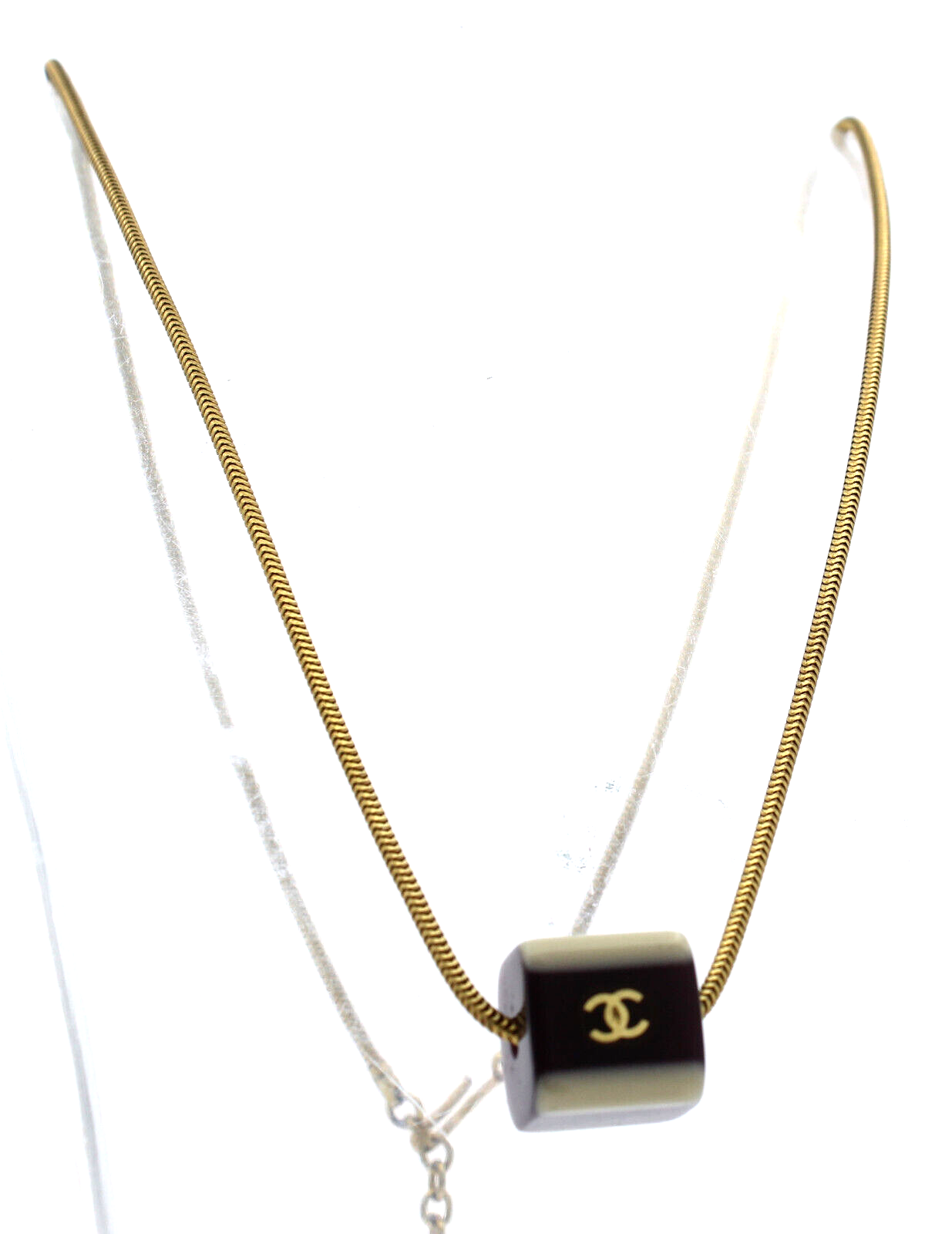 Chanel Brown White Resin Cube CC logos  Pendant Necklace