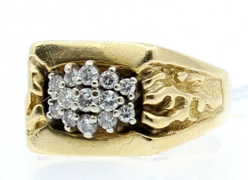 Vintage Estate 14k Yellow Gold Genuine Diamond Nugget Ring Size 7.75