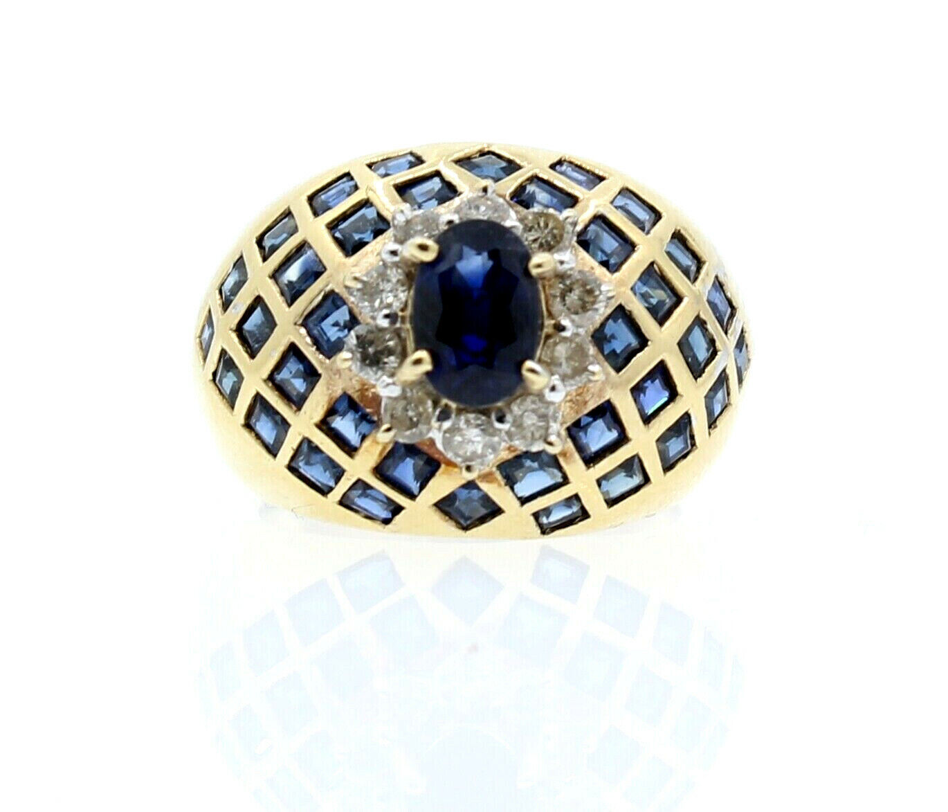 14K YELLOW GOLD SAPPHIRE DIAMOND LADIES RING SIZE 6.5