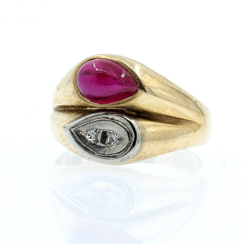 14K YELLOW GOLD RUBY DIAMONDS LADIES RING SIZE 8.75