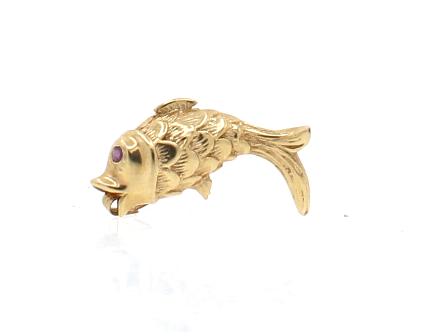 Fine Estate 14k Yellow Gold Fish Ruby Pendant