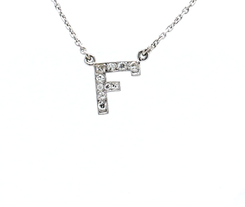 Fine Estate  White Gold Initial Diamond  Necklace