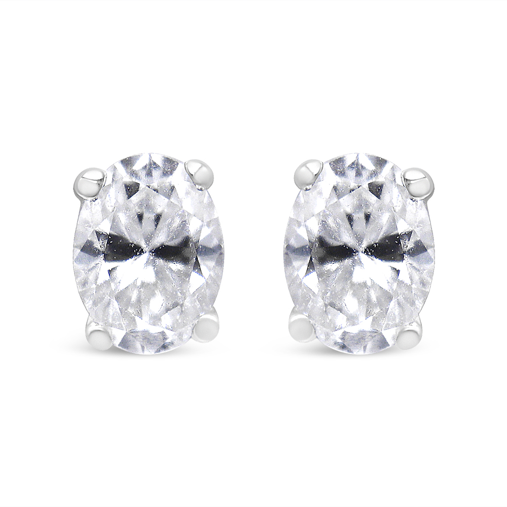 True 14K White Gold 1/2 Cttw Lab Grown Oval Solitaire Diamond Stud Earrings (F-G Color, VS2-SI1 claritys
)