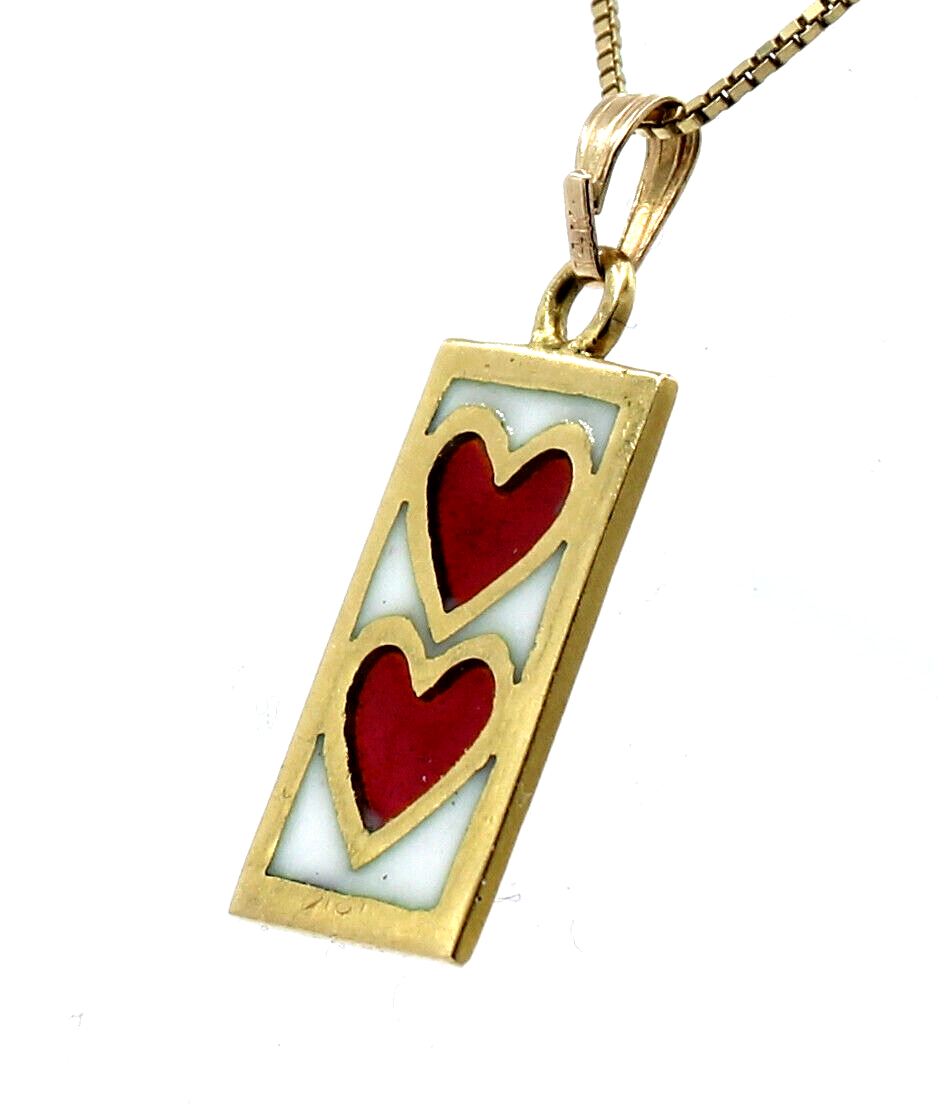 FINE ESTATE 14K YELLOW GOLD HEARTS PENDANT NECKLACE