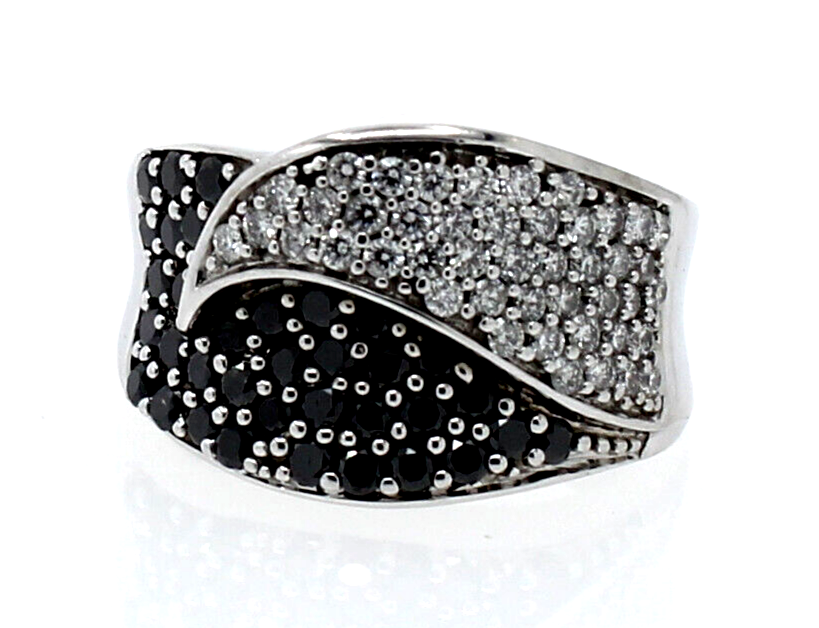 Estate 14k White Gold White Black Diamond Ladies Ring Size 7