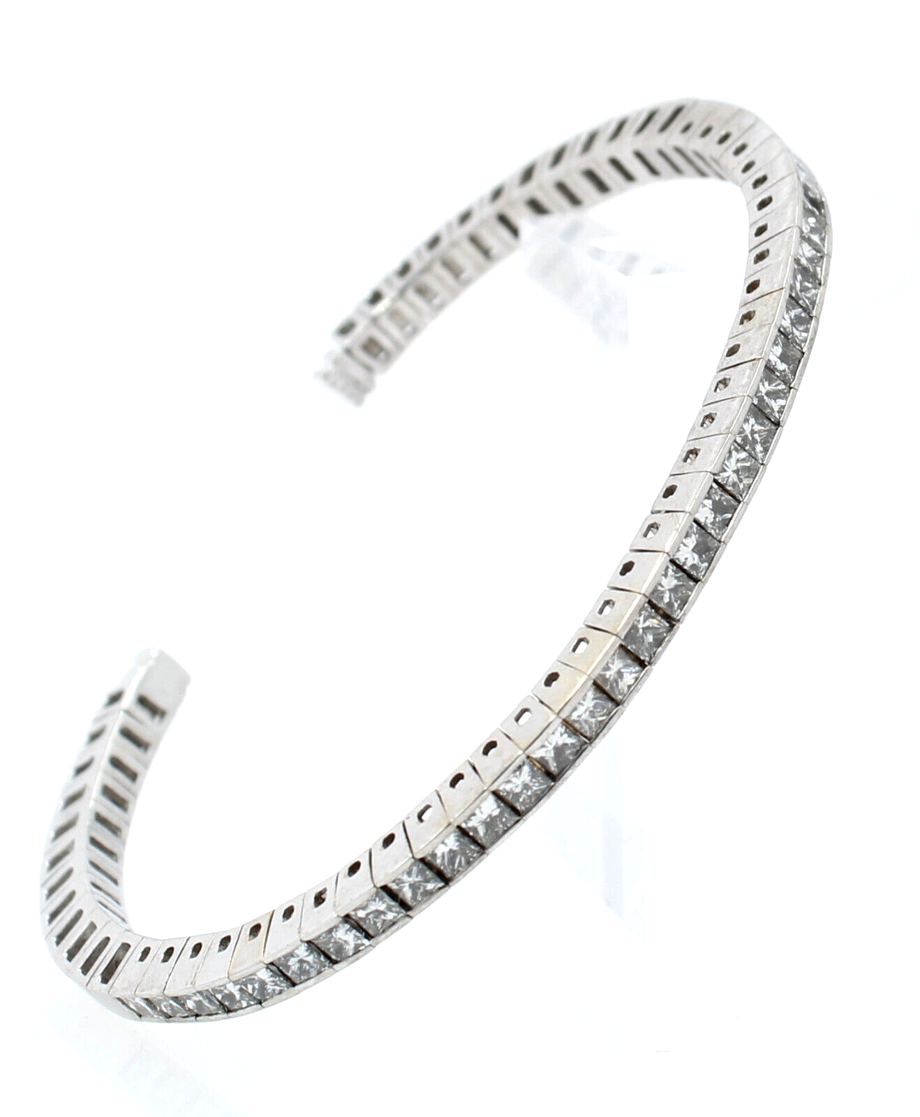 Estate 14k White Gold 4ct Princess Cut Diamond Bangle bracelet