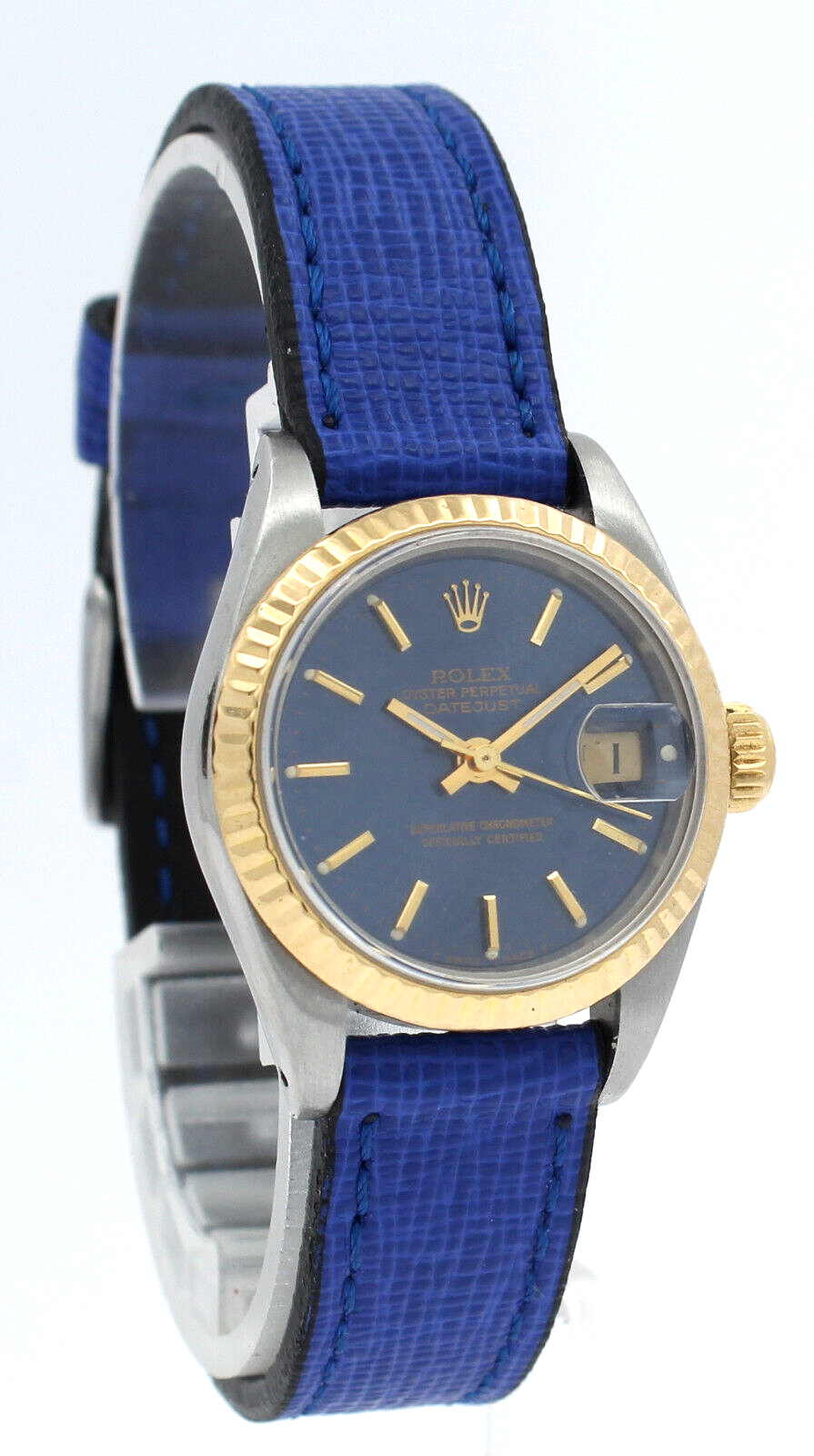 Ladies ROLEX Oyster Perpetual Datejust  Shiny Blue Dial Steel  Gold Watch