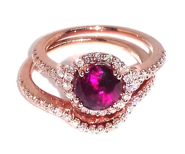 14K Rose Gold 1.70ct Ruby  0.60ct Diamond Ring Size 7