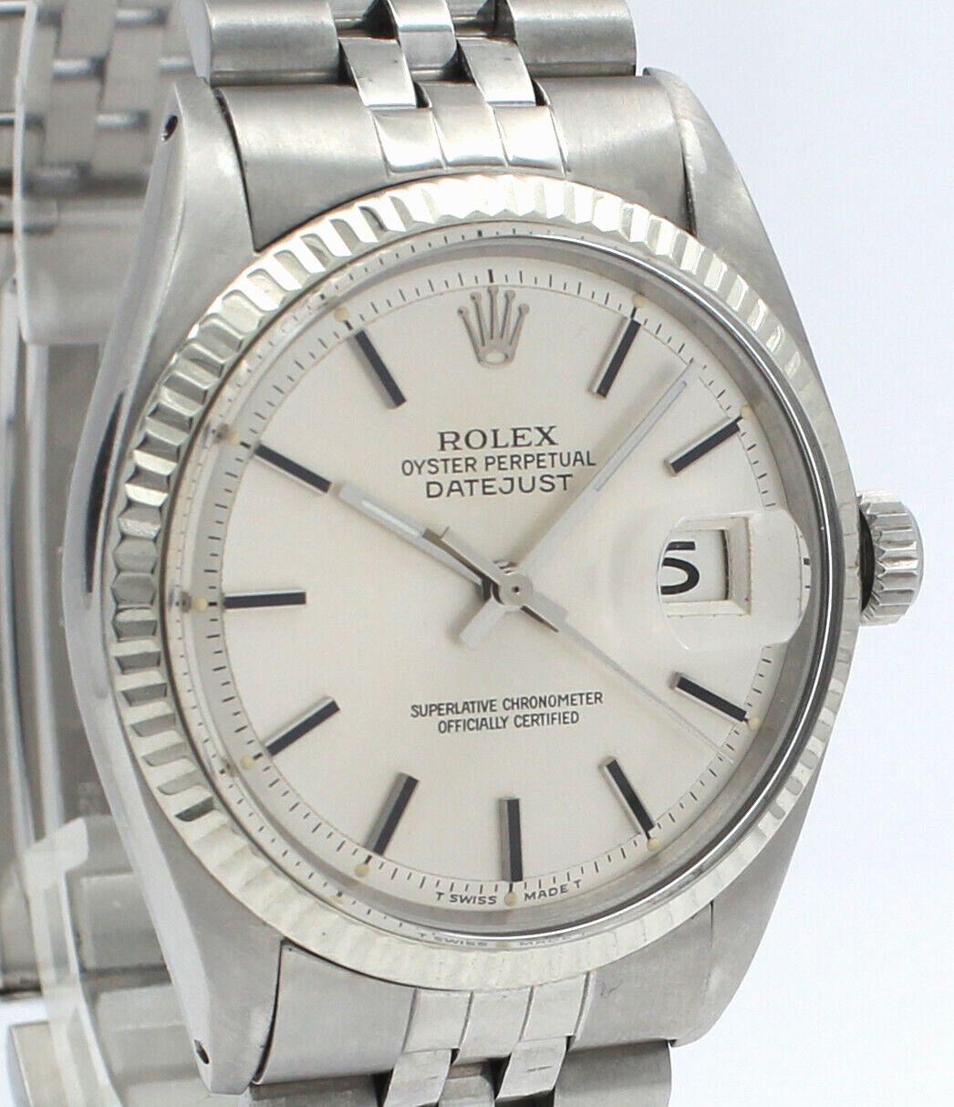 Men VINTAGE Rolex Oyster Perpetual Date Stainless Steel Silver Stick   Watch