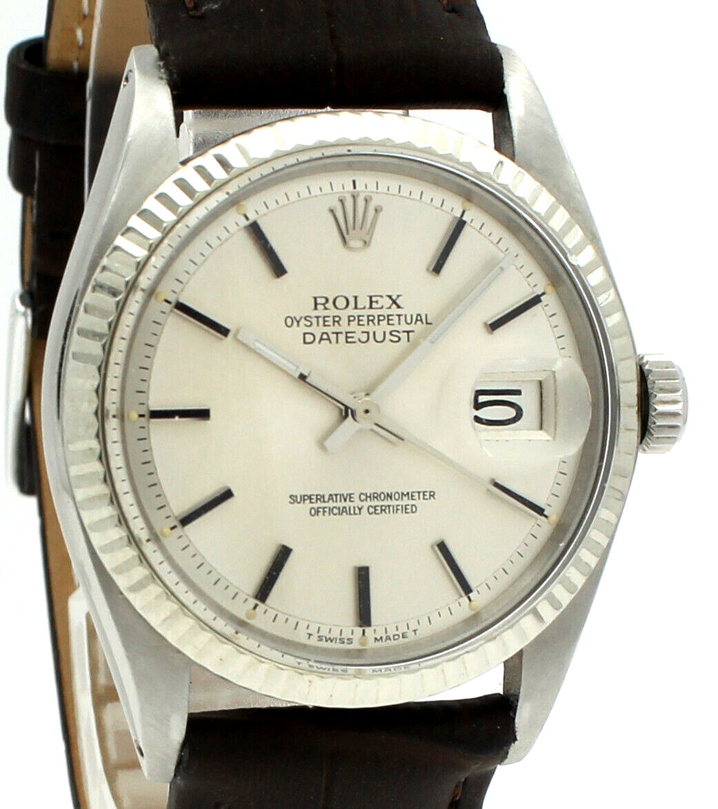 Men VINTAGE Rolex Oyster Perpetual Date Stainless Steel Silver Stick   Watch