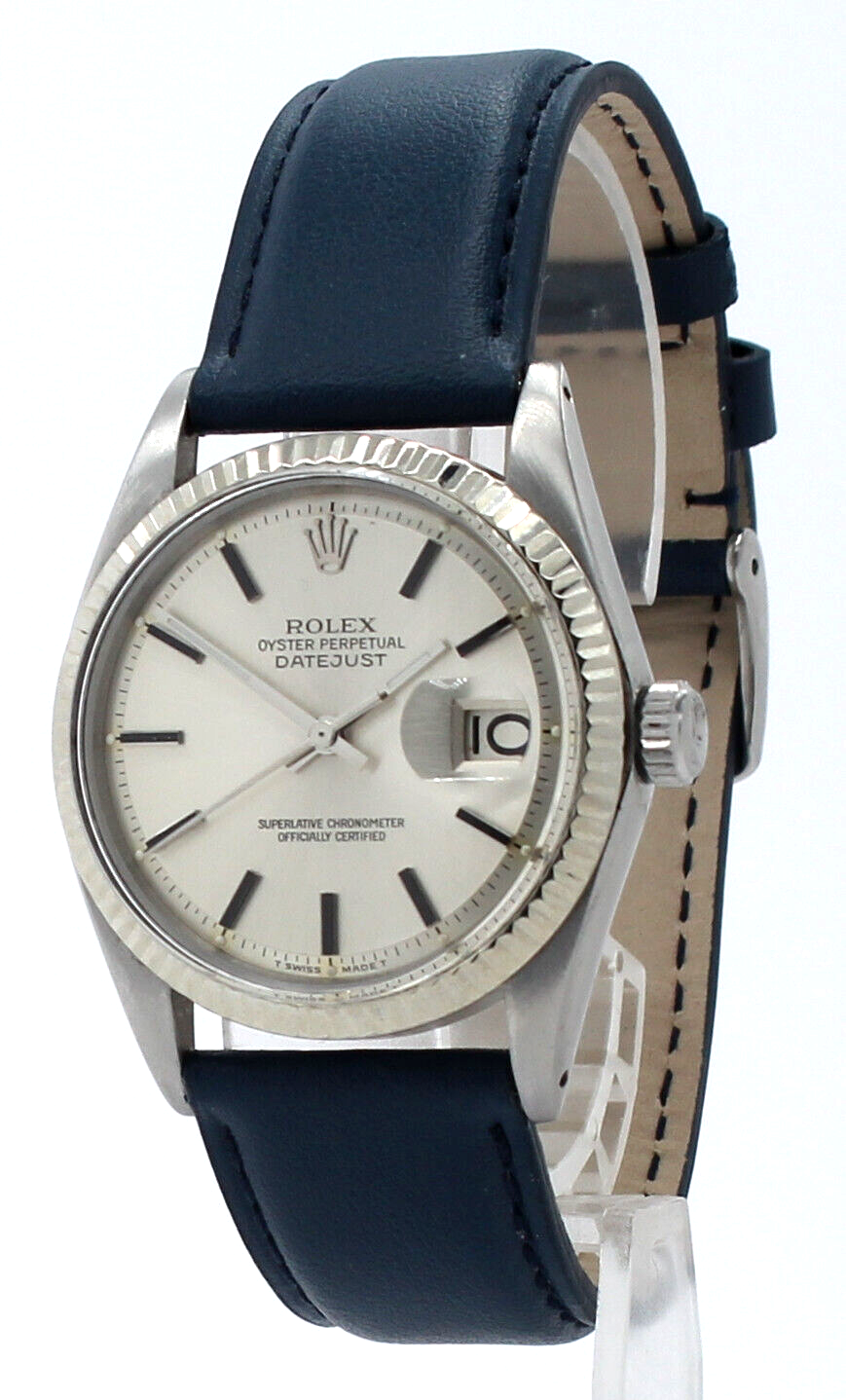 Mens Vintage ROLEX Oyster Perpetual Datejust 36mm Head on Strap Silver Dial