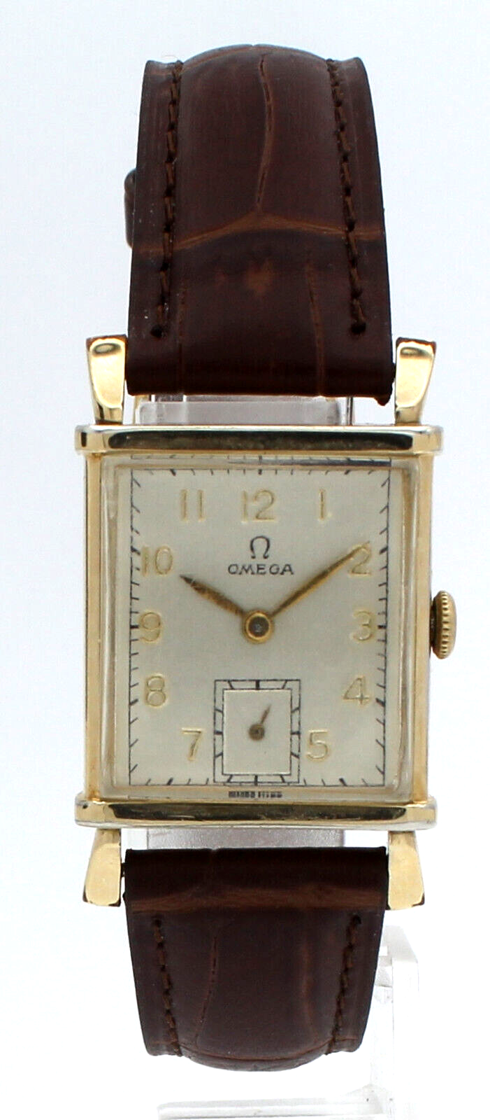 Vintage Omega Gold Plated Steel Hand Wind Rectangle Fency Lugs Men's Watch