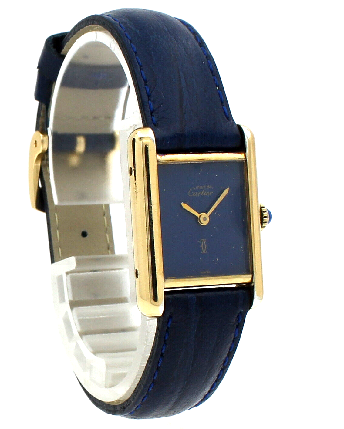 CARTIER Must De Cartier Vermeil Gold Sterling Rectangle Lapis Lazuli Dial Watch