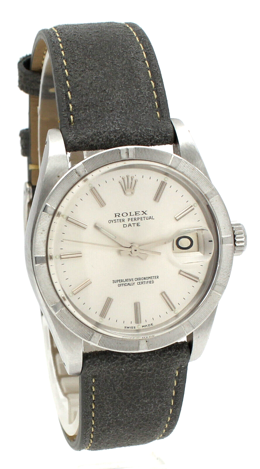 Mens VINTAGE Rolex Oyster Perpetual Date Stainless Steel Silver Dial 34mm Watch