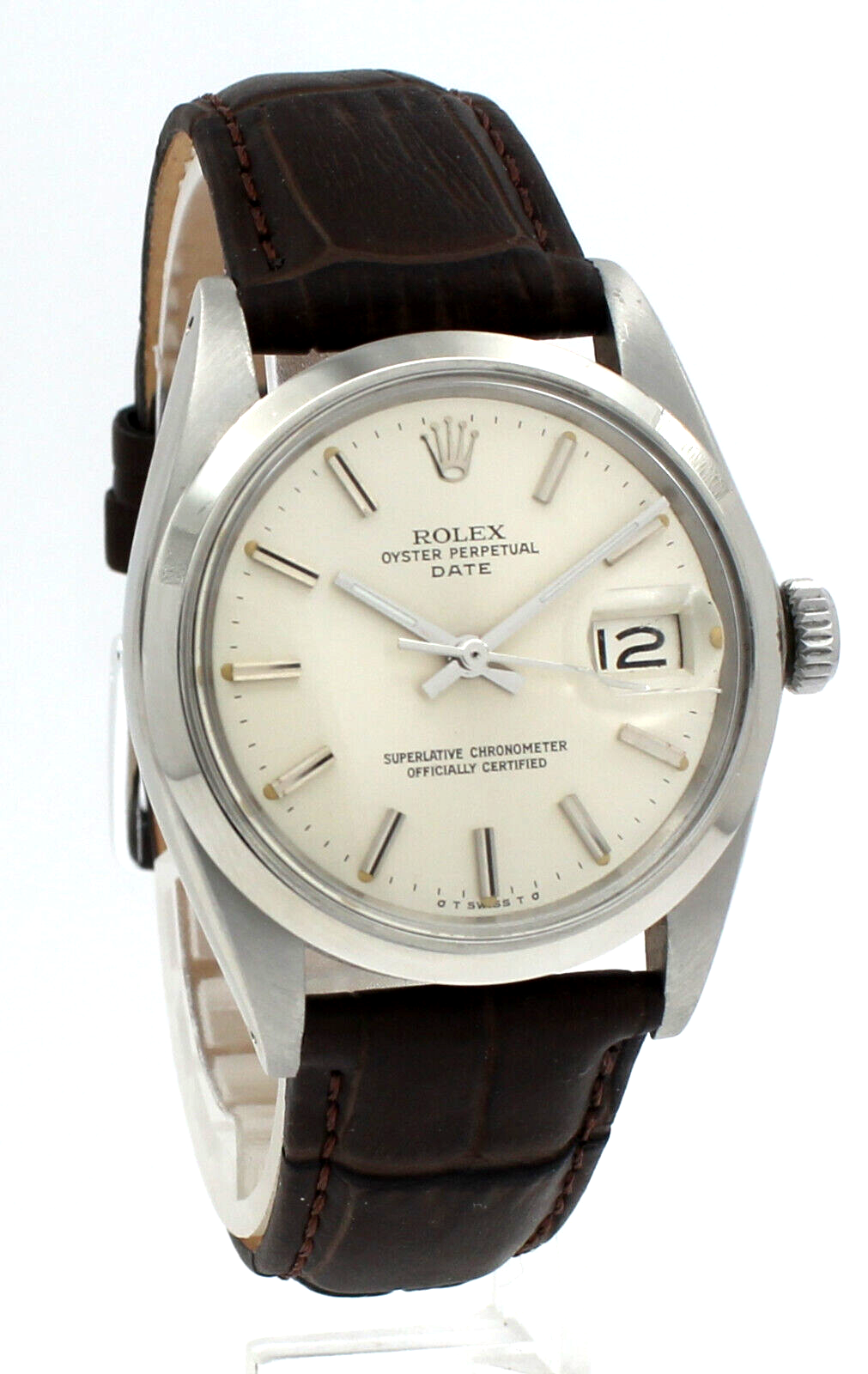 Mens VINTAGE Rolex Oyster Perpetual Date Stainless Steel Silver Dial 34mm Watch