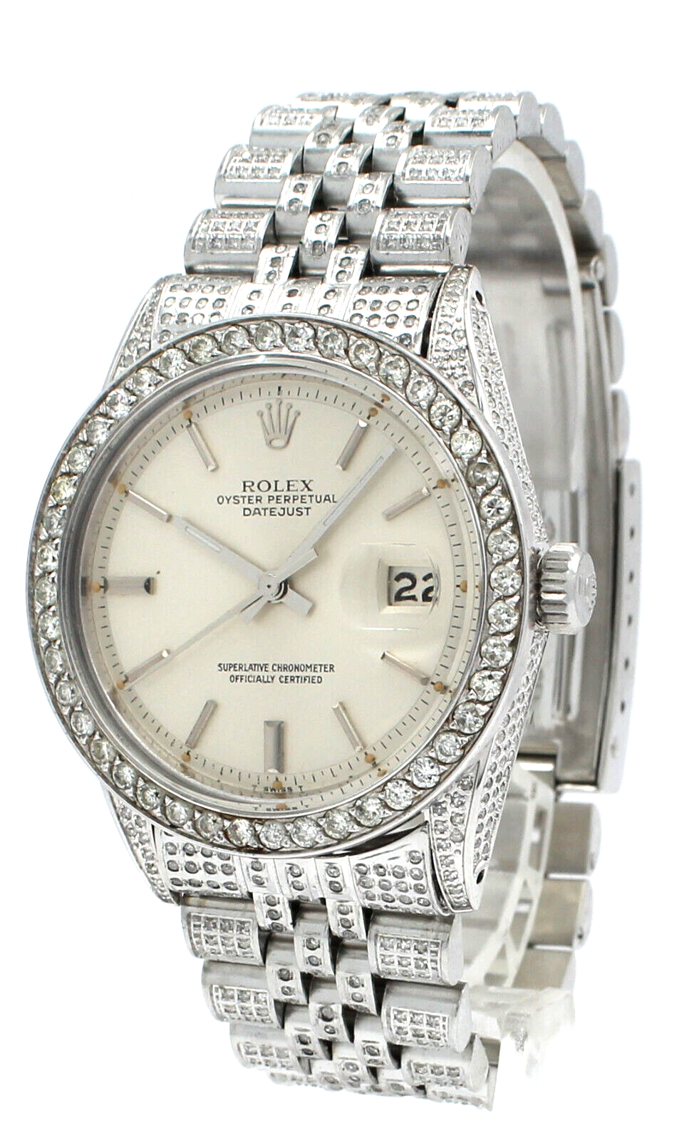 Mens ROLEX Oyster Perpetual Datejust FULL DIAMOND Stainless Steel 36MM Watch
