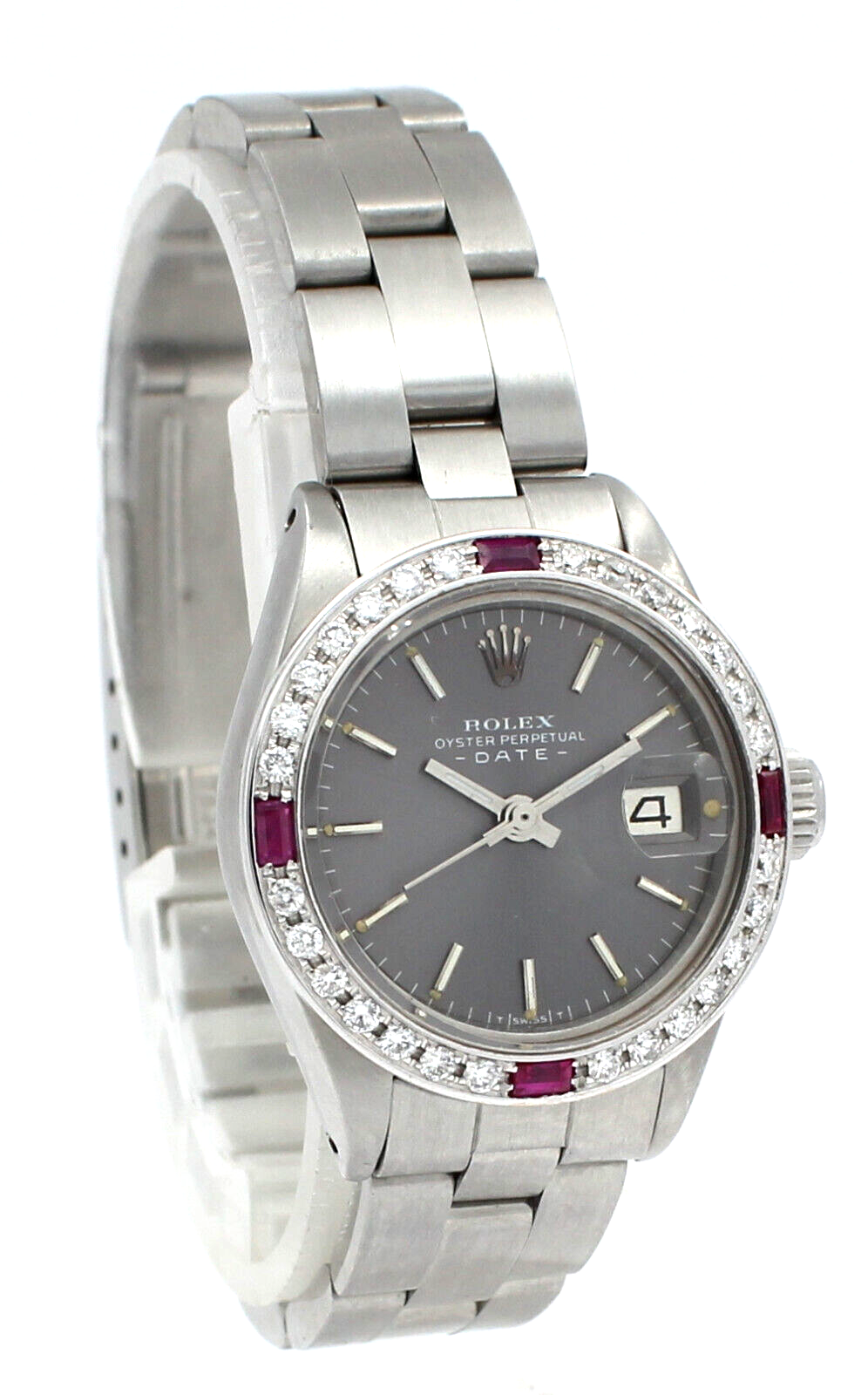 Ladies ROLEX Oyster Perpetual Datejust Steel 26mm Gray Dial Diamond Watch